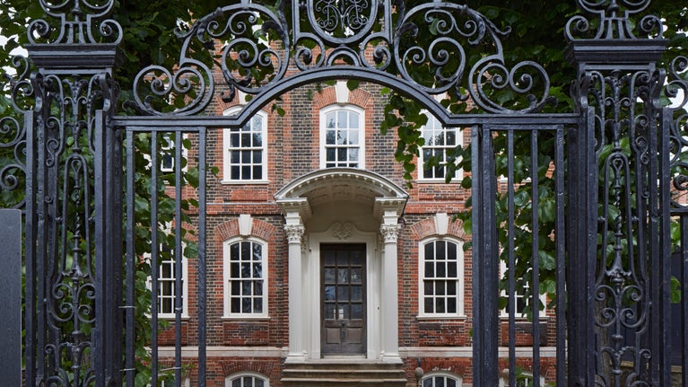 The entrance gate and Corinthian porch at Rainham Hall, London